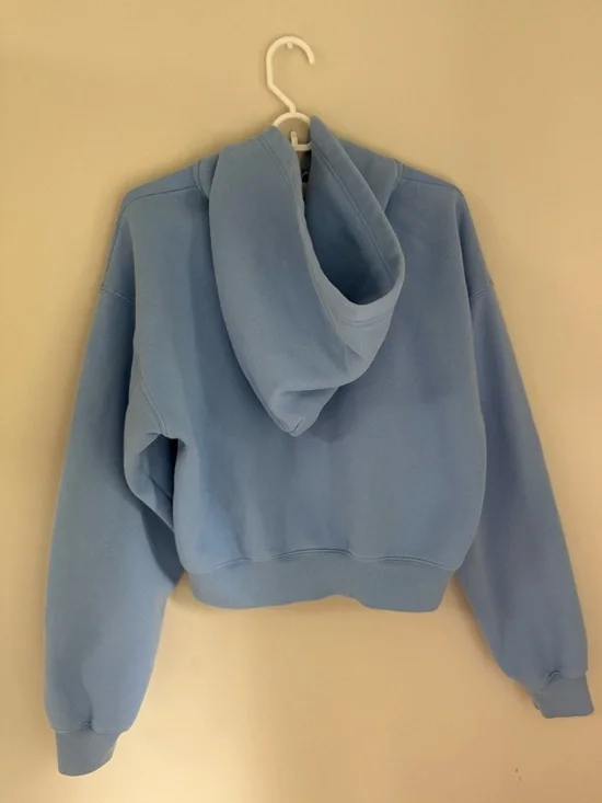 TNA Cozy Fleece Boyfriend Zip Up Hoodie Cropped Light Blue - Picture 3 of 14